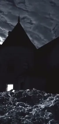 Experience the beauty of a spooky church at night with this black and white live wallpaper