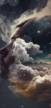 This live wallpaper features stunning digital art of a man with his head in the clouds, creating epic visuals that are sure to amaze