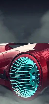 This live wallpaper features a futuristic car with a mechanical red body set against a foggy background
