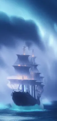 This incredible live wallpaper features a beautiful tall ship floating on the water surrounded by a lightning storm