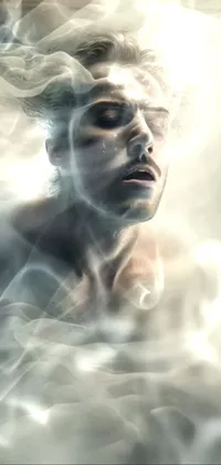 This phone live wallpaper features a captivating and eerie image of a man with smoke billowing out of his face