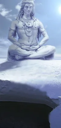 Introducing a stunning interactive wallpaper for your phone depicting a statue of Lord Shiva, seated atop an iceberg in the middle of the ocean