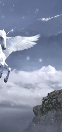 This phone live wallpaper features a majestic white horse flying in the skies amidst a stunning Greek fantasy panorama
