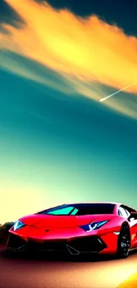 This exciting live phone wallpaper showcases a red sports car driving down a winding road