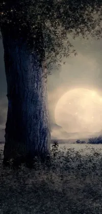 This captivating live wallpaper features a stunning tree set against a giant, glowing moon