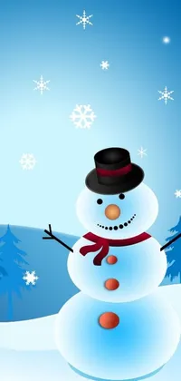 This snowman phone live wallpaper boasts a charming design with a winter theme