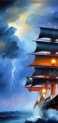 Looking for a stunning phone live wallpaper that will transport you to a magical world of adventure? Look no further than this ship-themed live wallpaper! Featuring a magnificent ship in the middle of the ocean, this fantasy art wallpaper is sure to capture your imagination with its exquisite lightning, thunderous clouds, shimmering waves, and mesmerizing sunset in the horizon