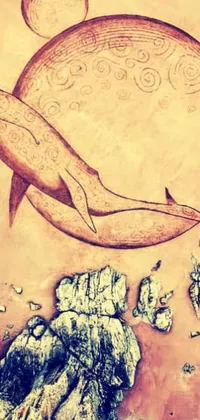 Get lost in the beauty of a unique whale painting featured on a live wallpaper for your phone