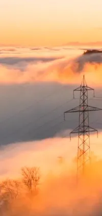 This phone live wallpaper portrays a power line within a misty valley
