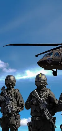 Looking for an action-packed wallpaper for your phone? Look no further than this intense soldiers and helicopter live wallpaper! Featuring a group of soldiers standing in front of a helicopter, this powerful image captures the fearlessness and determination of these warriors as they prepare for their mission