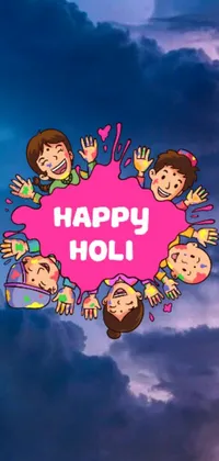 Looking for a colorful and cheerful wallpaper for your phone? Look no further than this Holi-inspired live wallpaper! Featuring a group of happy children holding hands in a circle, surrounded by a burst of vibrant colors, this wallpaper is sure to brighten up your device