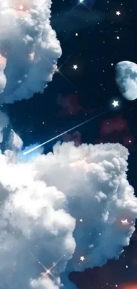 This incredible live wallpaper features a breathtaking digital art of two clouds floating serenely in a clear blue sky