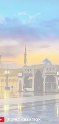This exquisite live wallpaper features a stunning depiction of a mosque in Mecca, beautifully rendered with soft colors that are gently illuminated by the first light of dawn