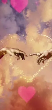 Decorate your phone screen with a beautiful live wallpaper depicting hands touching each other against gold gates of heaven