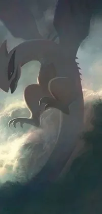 Add a magical touch to your phone's home screen with this stunning live wallpaper featuring a majestic dragon soaring through a cloudy sky