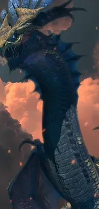 This impressive phone live wallpaper displays a stunning close-up of a majestic dragon flying in the sky, surrounded by intricate details of muscles, scales, and wings