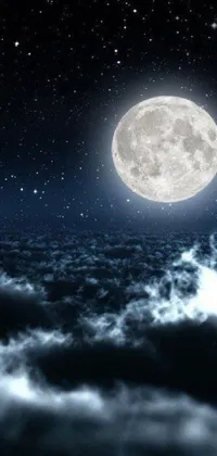 This live wallpaper features a breathtaking image of a full moon in the night sky, perfect for any phone
