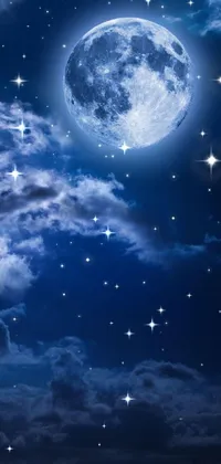 This phone live wallpaper features a serene full moon in the night sky