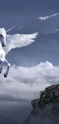 This stunning live wallpaper features a beautiful white horse standing on its hind legs, with a magical and dreamlike feel to it