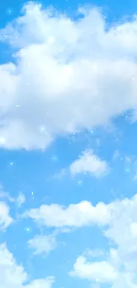This phone live wallpaper features a blue sky with white clouds and a jetliner flying through it
