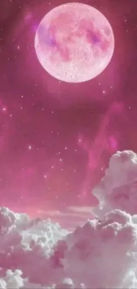 Enhance your phone's aesthetics with a stunning live wallpaper featuring a pink moon in the sky