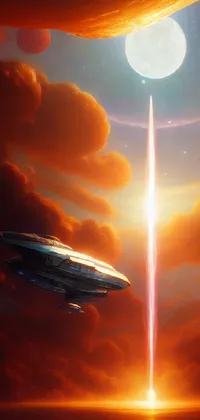 The live wallpaper features a stunning painting of two spaceships flying through the sky with lens flare effects