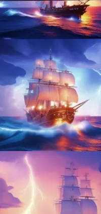 If you're looking for an awe-inspiring live wallpaper for your phone, check out this beautiful ocean scene featuring a majestic ship sailing through rough waters