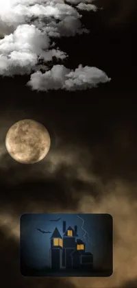 This stunning live wallpaper showcases a full moon amidst a smokey, stormy sky