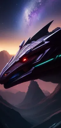 Get ready for an out-of-this-world phone live wallpaper showcasing a spaceship in flight against a mountainous backdrop