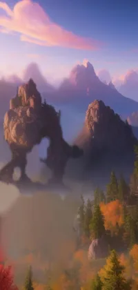 Experience the enchanting allure of a mountain scene with a foggy valley in the foreground through this 8k phone live wallpaper