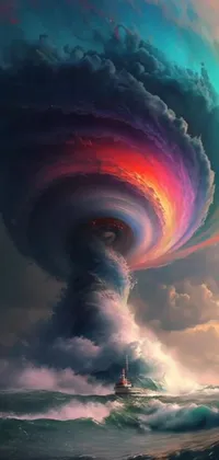 This enchanting phone live wallpaper features a breathtaking tornado emerging from the ocean