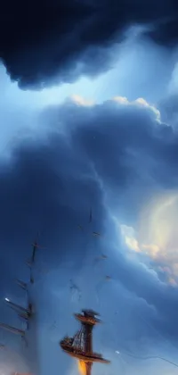 This live wallpaper features a digital painting of a large boat on water, with three masts and a moonlit sky