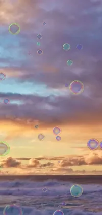 This stunning live wallpaper features soap bubbles floating against a cloudy sunset sky