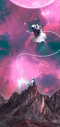 This lively phone wallpaper showcases two people flying through space
