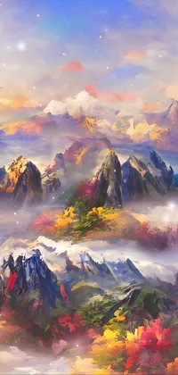 This <a href="/">live wallpaper</a> depicts a stunning mountain scene set in a cloudy perch
