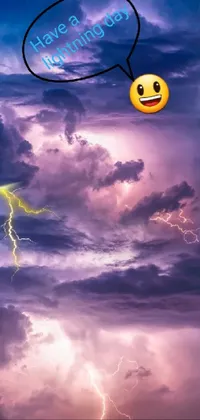 This live phone wallpaper showcases a vivid and striking lightning storm with a whimsical smiley face in the center, perfect for those seeking a unique and visually captivating design