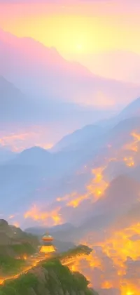 Get lost in the beauty of this live wallpaper, featuring a serene mountain with a pagoda in the distance