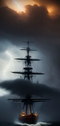 This live wallpaper features a tall ship sailing on the tranquil waters, imbued with the mystery and adventure of the romanticism movement