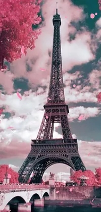 Looking for a lively and unique phone live wallpaper? Check out this striking infrared view of the Eiffel Tower! Featuring bold, vibrant hues of pink and teal, this panoramic wallpaper is sure to make your phone stand out in a crowd