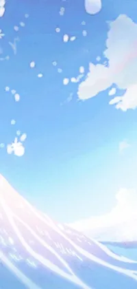 Looking for an immersive mobile phone wallpaper that captures the energetic thrill of surfing and the inspiring beauty of nature? Look no further than this anime-inspired live wallpaper, featuring a stunning surf scene complete with a surfer riding a massive wave and picturesque puffy clouds in the background