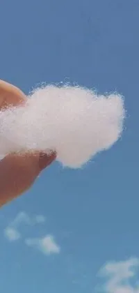 This live wallpaper features an enchanting close-up of a soft and fluffy white cloud held in the air