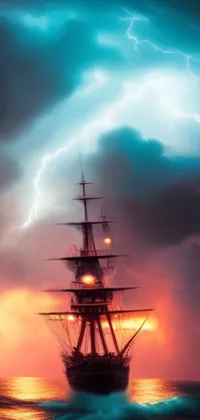This phone live wallpaper depicts a ship sailing on the sea, with romantic and adventure-themed features