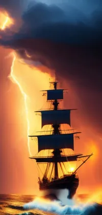Enhance your mobile device with the breathtaking live wallpaper featuring a captivating tall ship sailing through an endless body of water