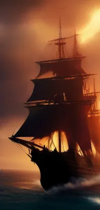 Add a sense of adventure and romance to your phone with this stunning live wallpaper! Featuring a digital rendering of a majestic tall ship floating on a calm body of water, this wallpaper is sure to captivate anyone who sees it