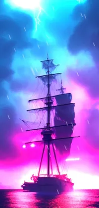 This mesmerizing phone live wallpaper showcases a spectacular ship on a vast expanse of water