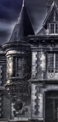 Get lost in the haunting beauty of this black and white Gothic house phone live wallpaper