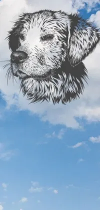 This phone live wallpaper features a detailed vector art of a fluffy dog looking up at the cloudy sky