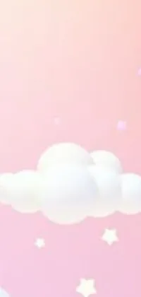 This stunning live wallpaper features a captivating pink background with drifting white clouds and shimmering stars