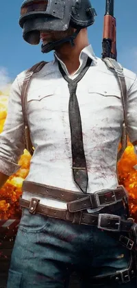 Get ready for an electrifying phone display with this live wallpaper featuring an intense scene of a man holding a gun in a white shirt and tie