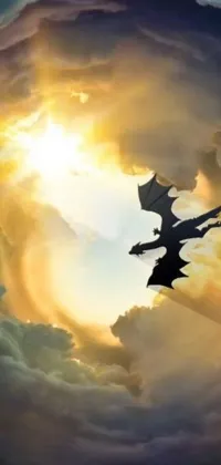 Enhance your phone's display with a captivating live wallpaper depicting a breathtaking dragon flying through the clouds